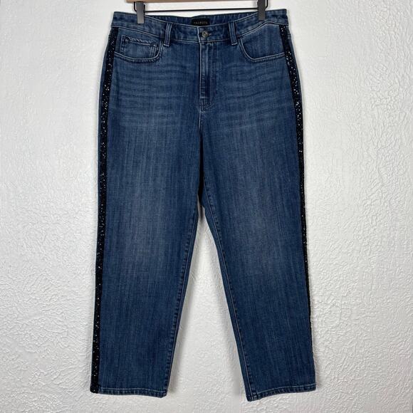 Talbots Sequin Stripe High Waist Straight Ankle Jeans Size 12 Petite - Picture 2 of 6